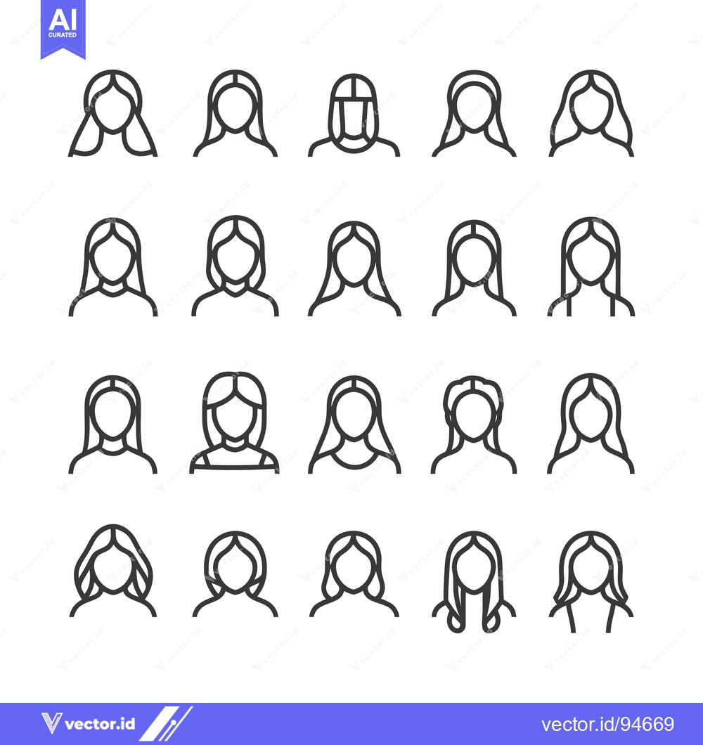 Premium Vector of Set of 20 Outline Female Avatar Icons