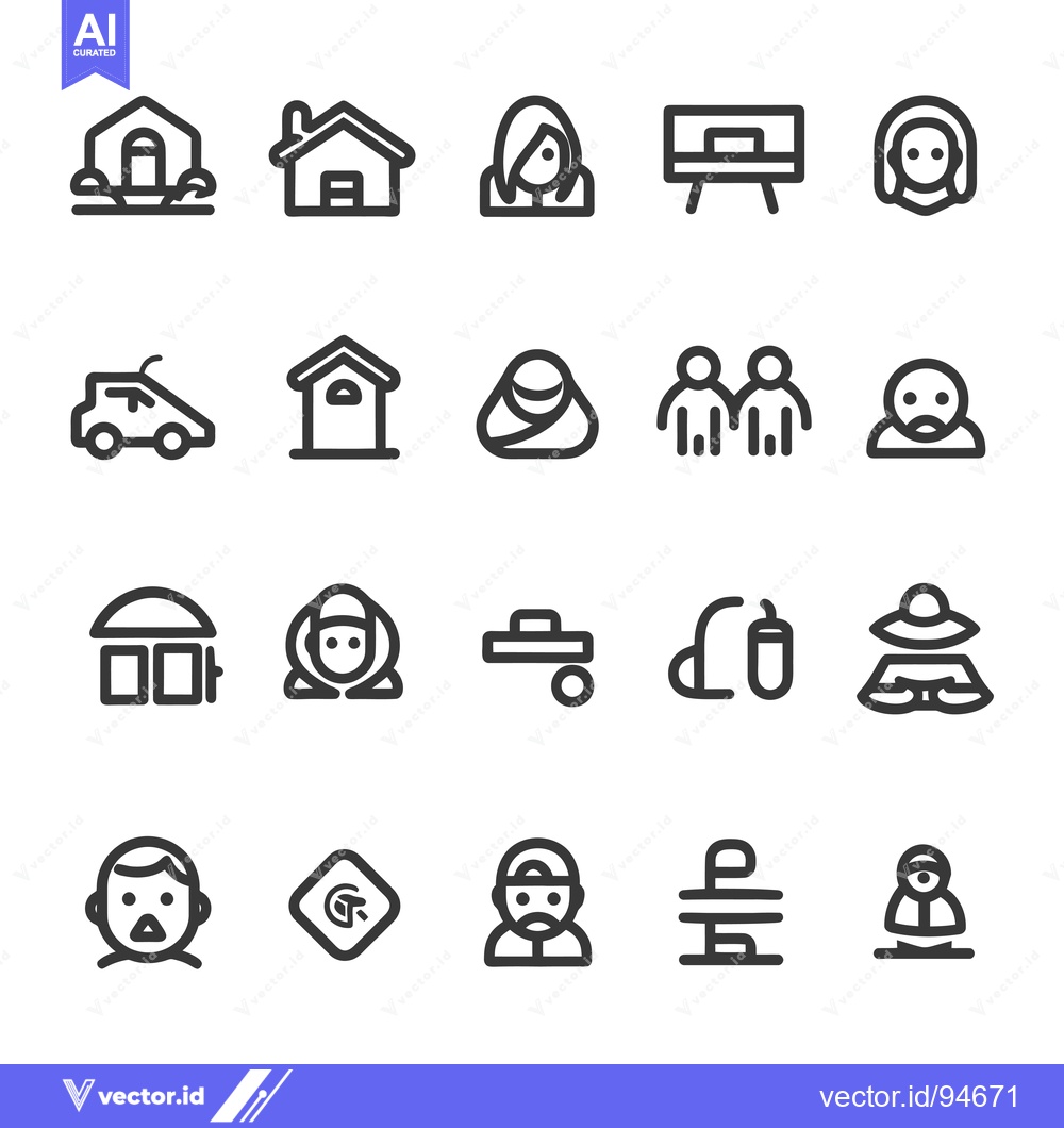 Premium Vector dari Set of 20 Outline Icons for People, Objects, and Locations