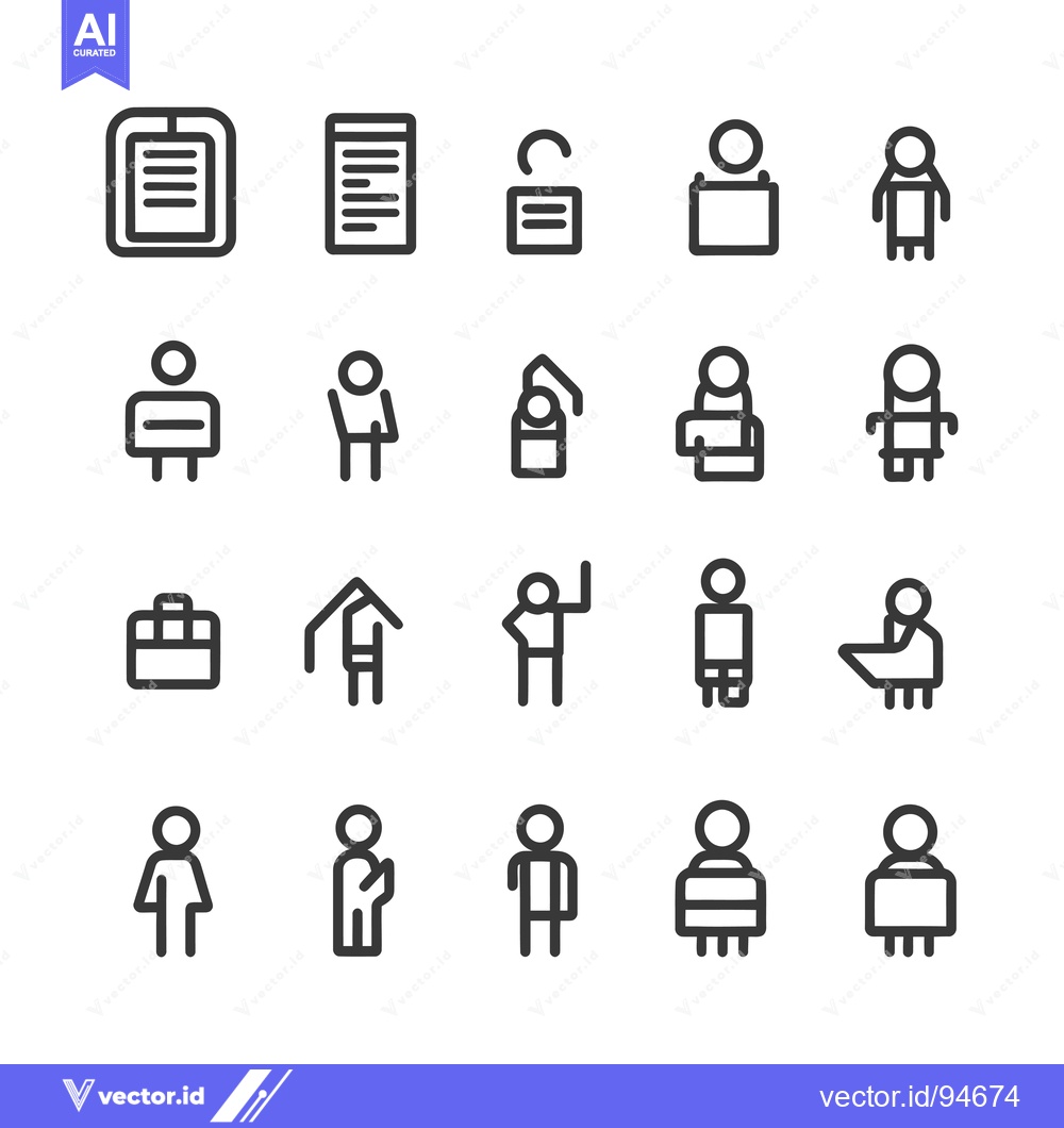 Premium Vector dari Set of 20 Outline Icons of People and Objects