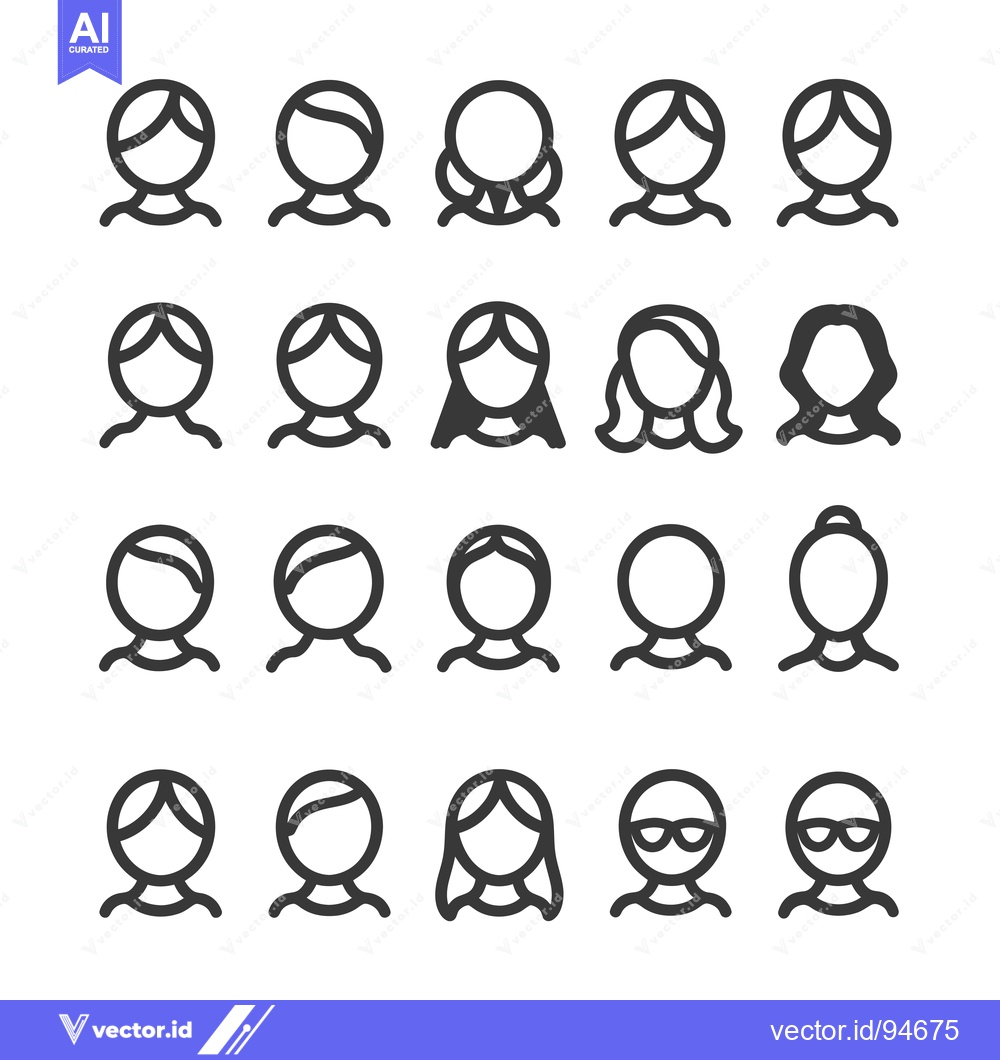 Premium Vector dari Set of 20 Outline Icons of Women with Different Hairstyles
