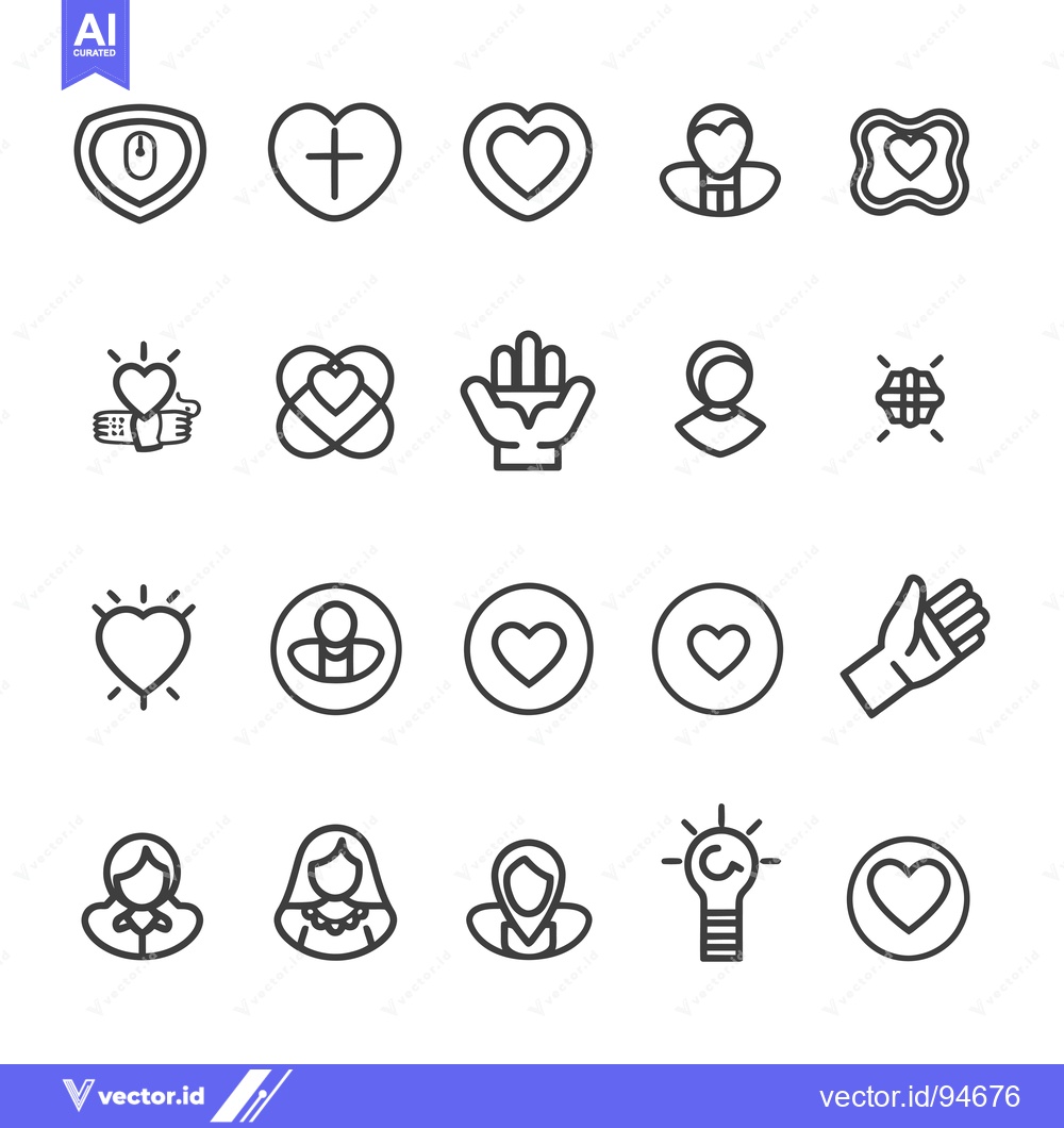 Premium Vector of Set of 20 Outline Icons Related to Heart, Love, and Charity