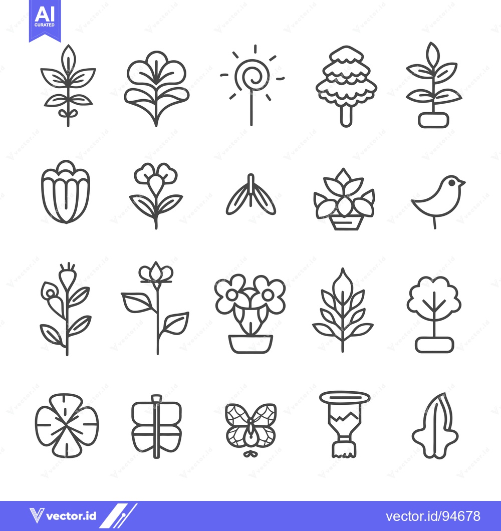 Premium Vector dari Set of 20 Outline Icons Related to Nature and Plants