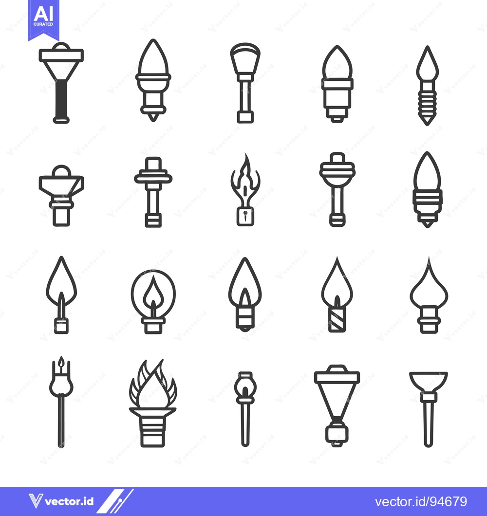 Premium Vector dari Set of 20 Outline Icons Representing Different Types of Flames and Lig