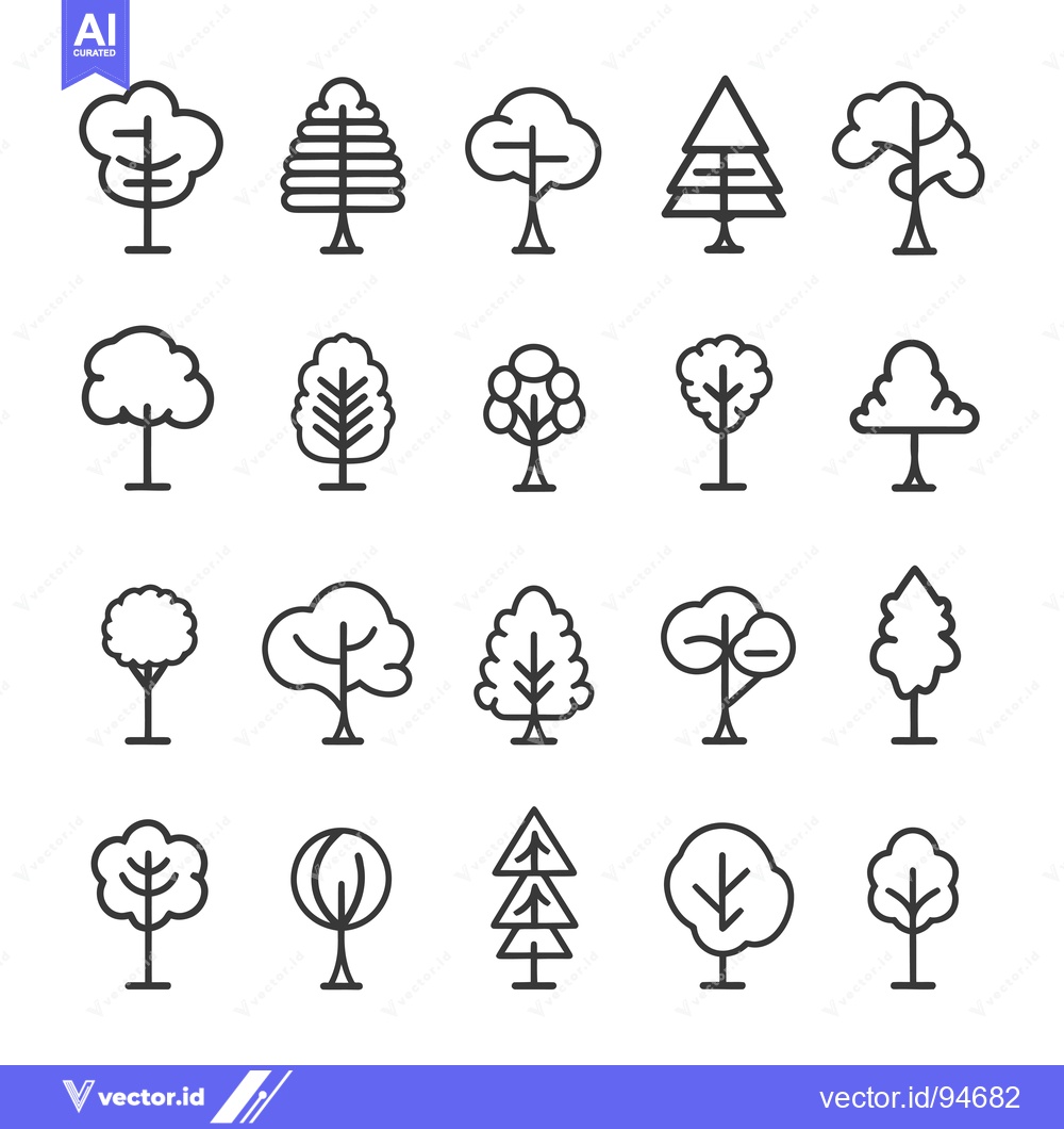 Premium Vector dari Set of 20 Outline Tree Icons