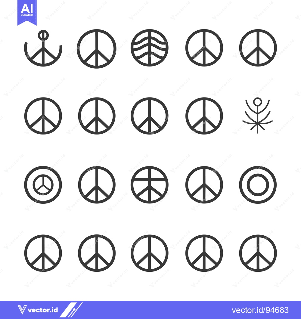 Premium Vector of Set of 20 Peace Sign Variations, Including Anchor, Waves, and Tree Des