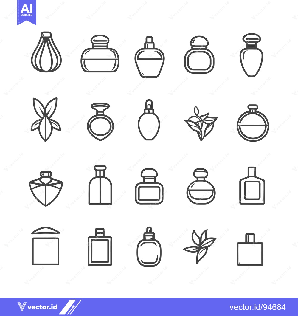 Premium Vector dari Set of 20 Perfume Bottles and Floral Icons in Outline Style