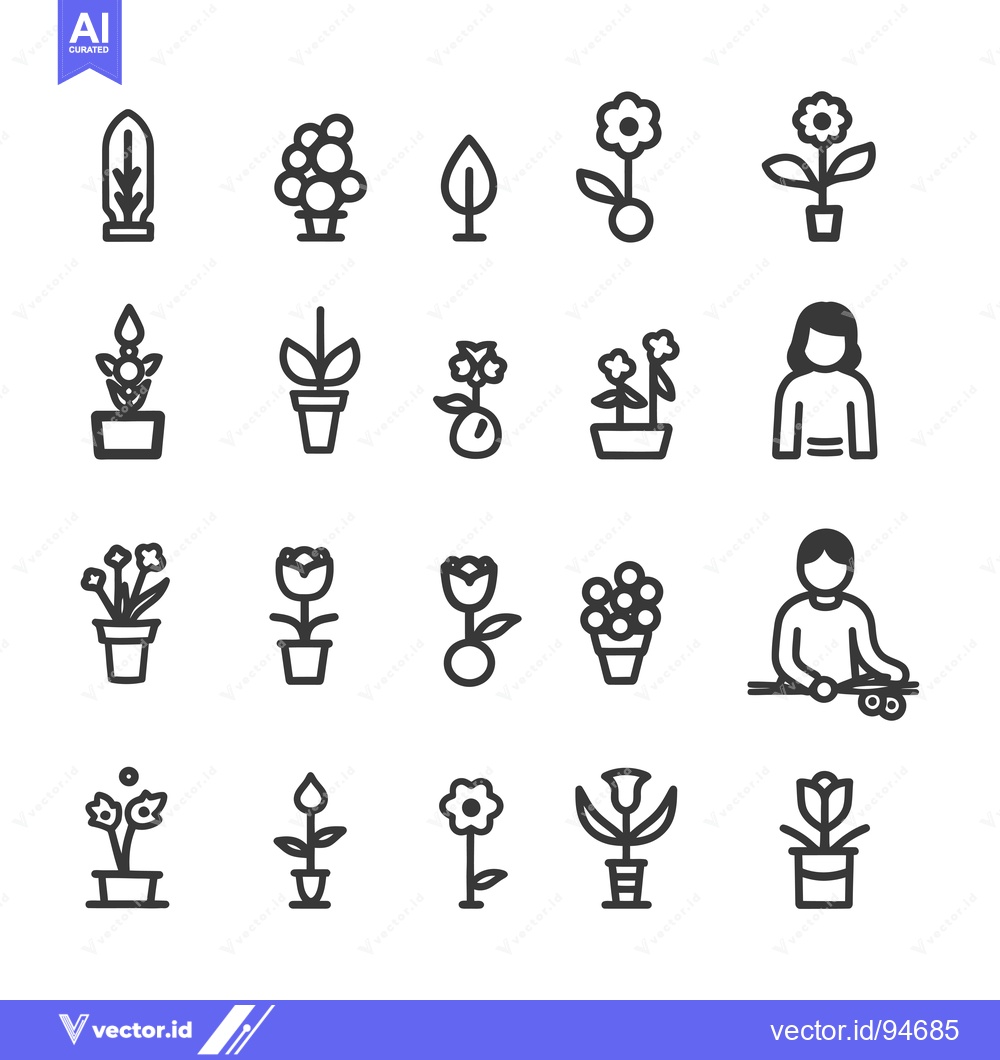 Premium Vector dari Set of 20 Plant and Flower Icons in Black and White