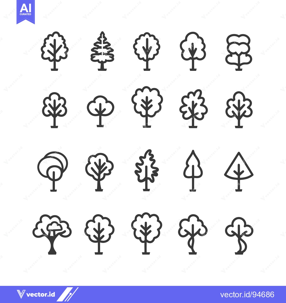 Premium Vector dari Set of 20 Simple Black and White Tree Icons