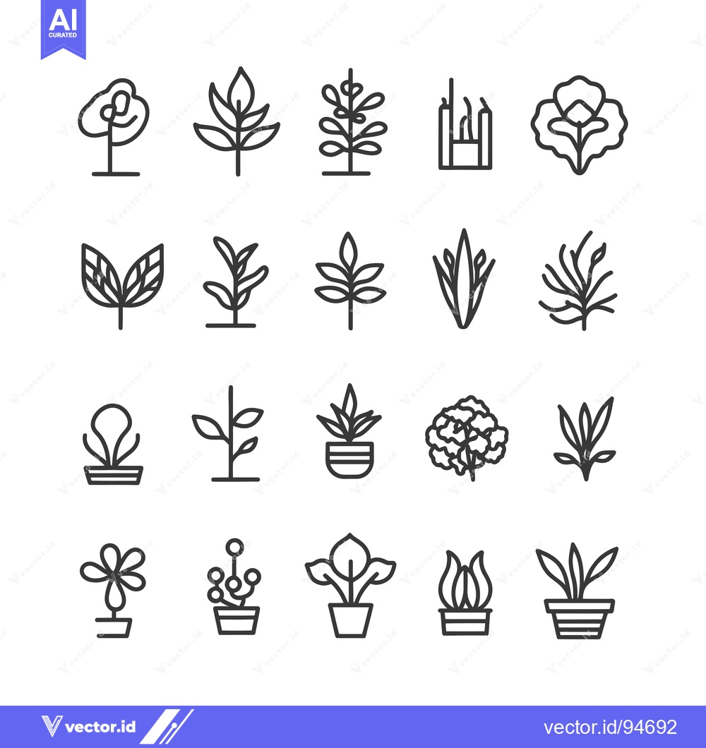 Premium Vector dari Set of 20 Simple Line Icons of Different Types of Plants