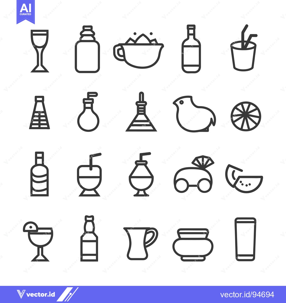 Premium Vector of Set of 20 Simple Line Icons Related to Alcoholic Beverages and Cocktai