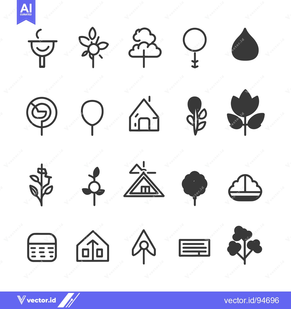 Premium Vector dari Set of 20 Simple Line Icons Related to Nature, Plants, and Houses
