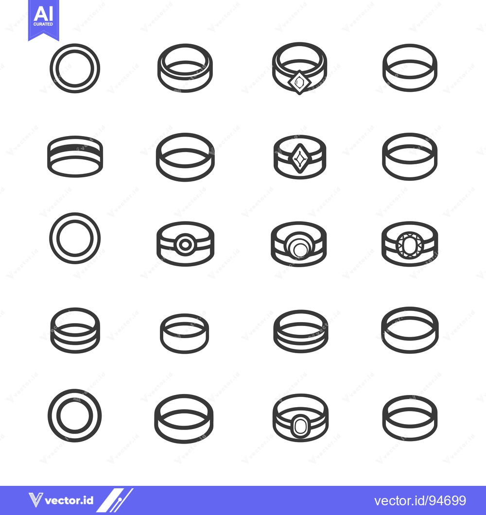 Premium Vector of Set of 20 Simple Ring Icons with and without Gems
