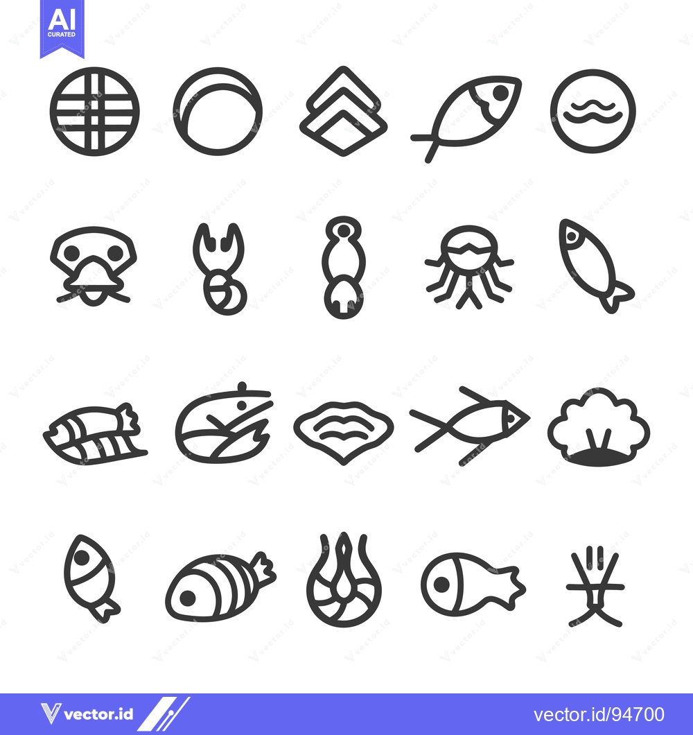 Premium Vector dari Set of 20 Simple Seafood Icons