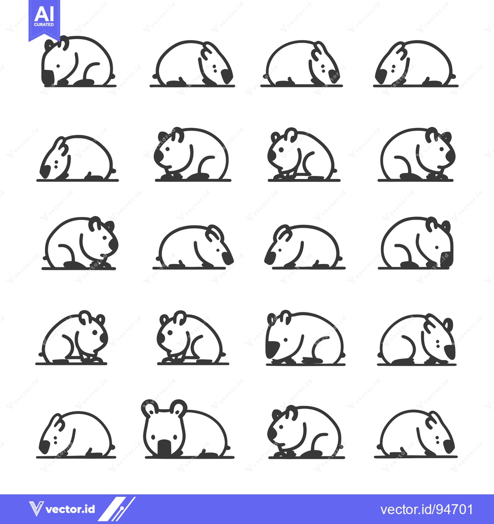 Premium Vector dari Set Of 20 Simple Wombat Line Drawings In Different Poses 39435