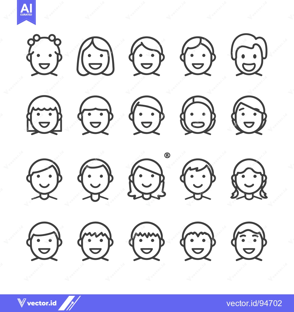 Premium Vector of Set of 20 Smiling Face Outline Icons