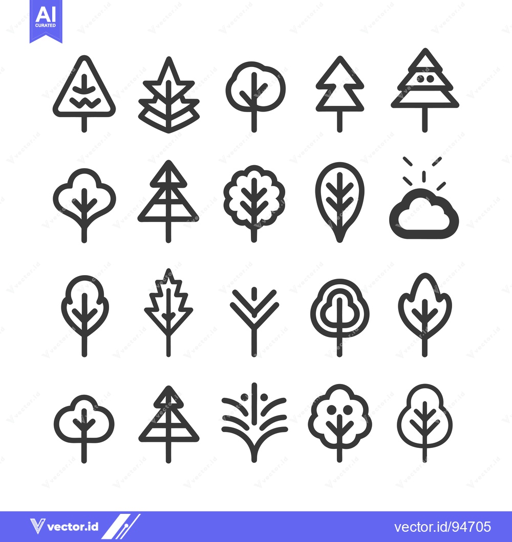 Premium Vector dari Set of 20 Tree Icons in Linear Style