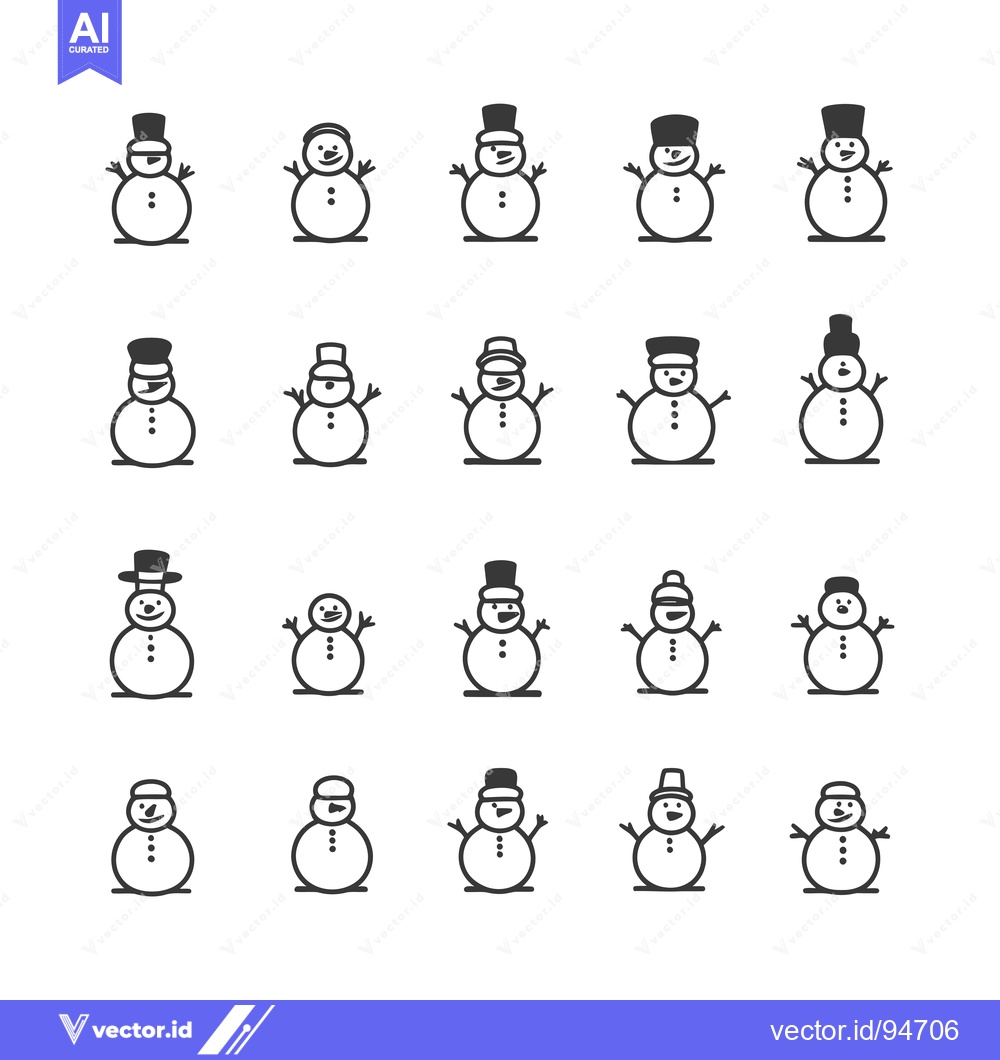 Premium Vector dari Set of 20 Unique Snowman Icons with Various Headwear and Expressions