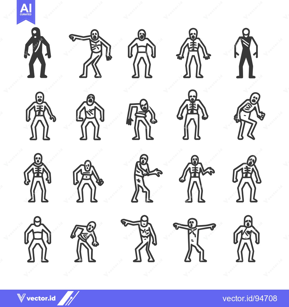 Premium Vector of Set of 20 Zombie Characters in Different Poses