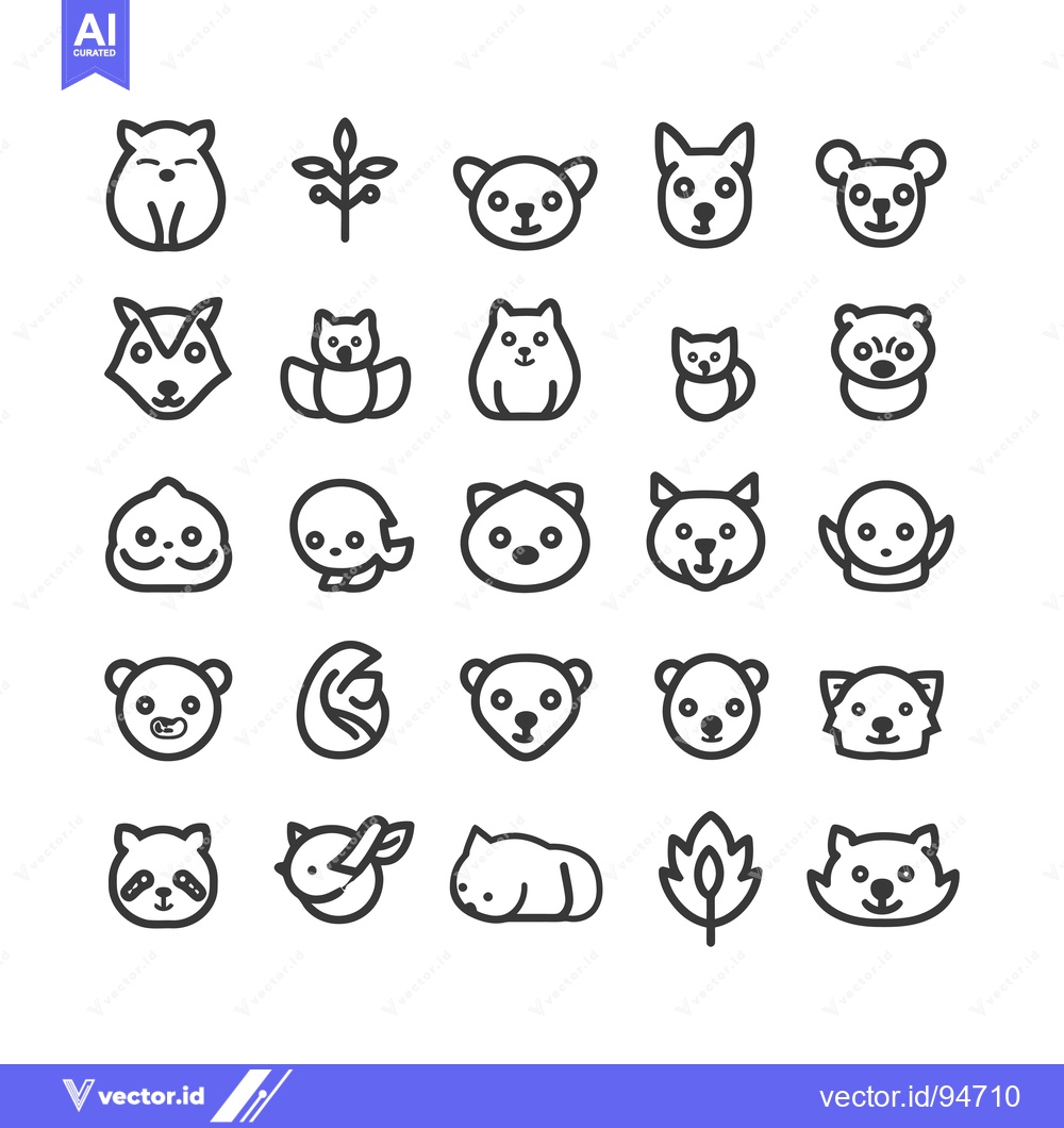 Premium Vector of Set of 24 Cute Animal Line Icons
