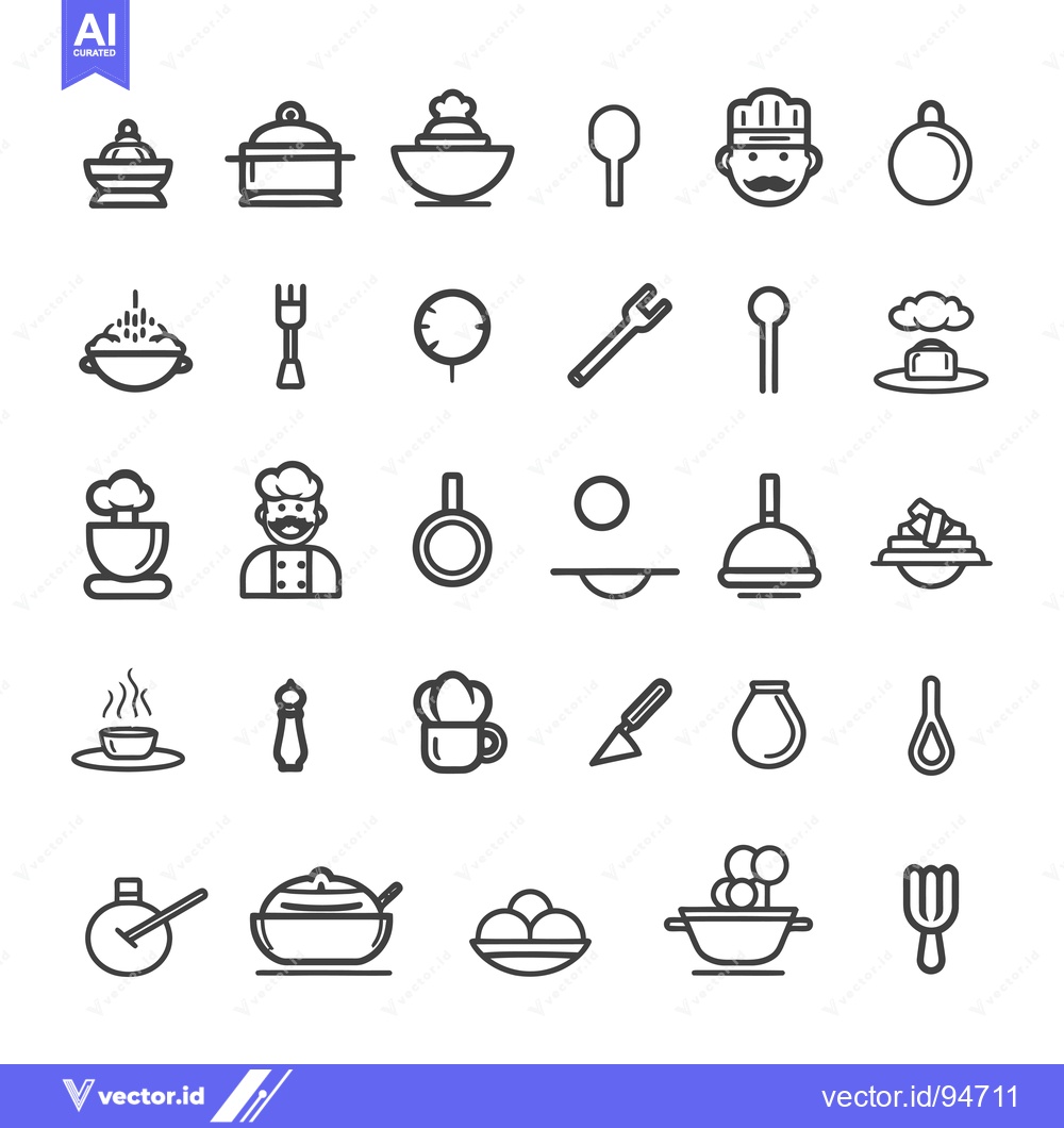 Premium Vector dari Set of 24 Food and Cooking Related Line Icons