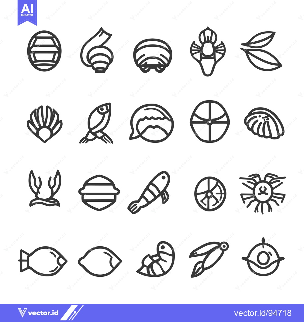 Premium Vector dari Set Of 24 Line Icons Of Seafood Aquatic Life And Related Items 34473