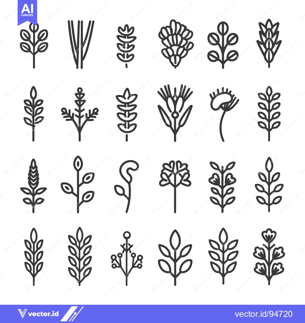 Premium Vector dari Set of 24 Minimalist Line Art Plant and Flower Icons