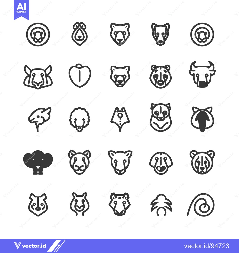 Premium Vector dari Set of 25 Animal Head Line Icons