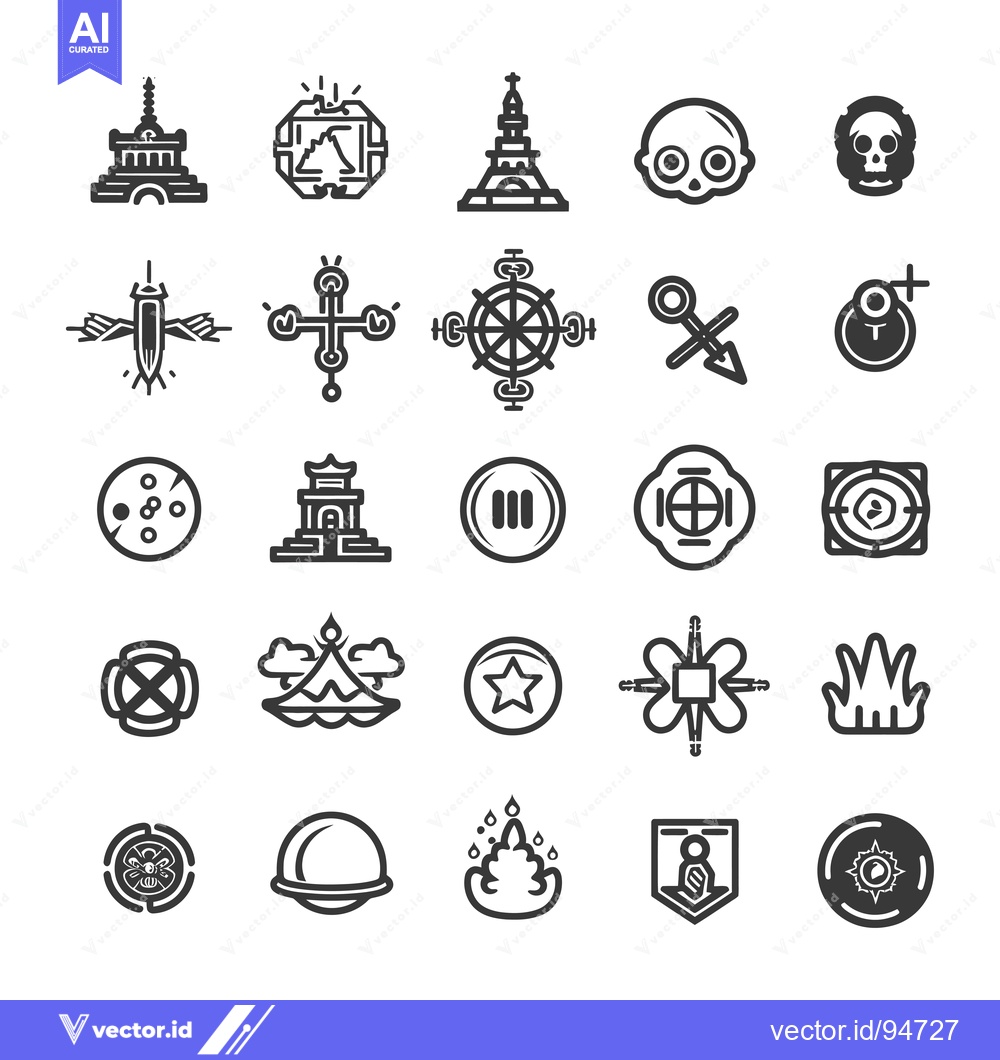 Premium Vector of Set of 25 Black and White Geometric Abstract Symbols