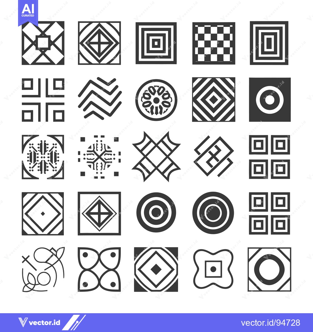 Premium Vector dari Set of 25 Black and White Geometric Shapes with Various Patterns