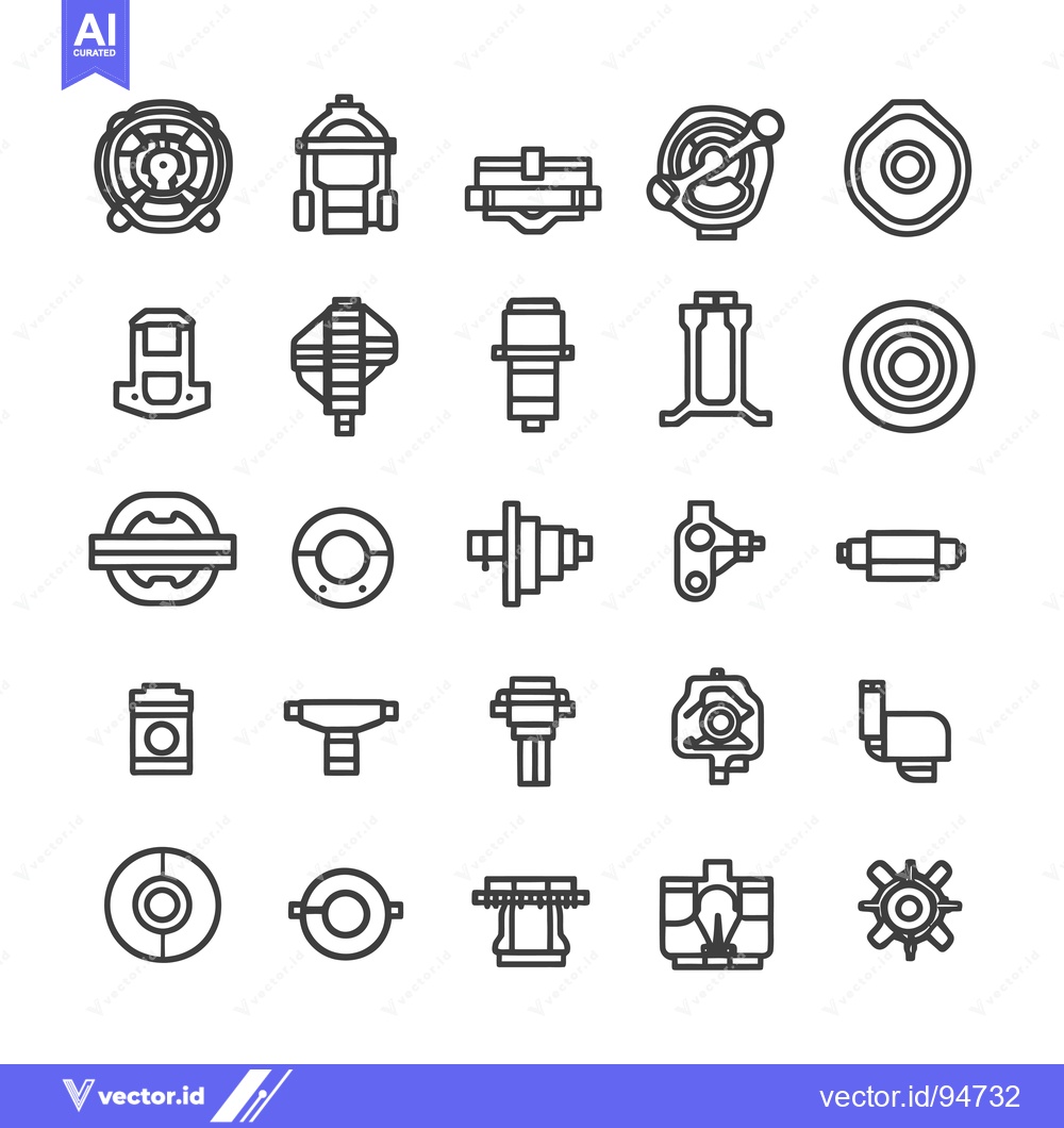 Premium Vector dari Set of 25 Car Engine Parts and Components Line Icons