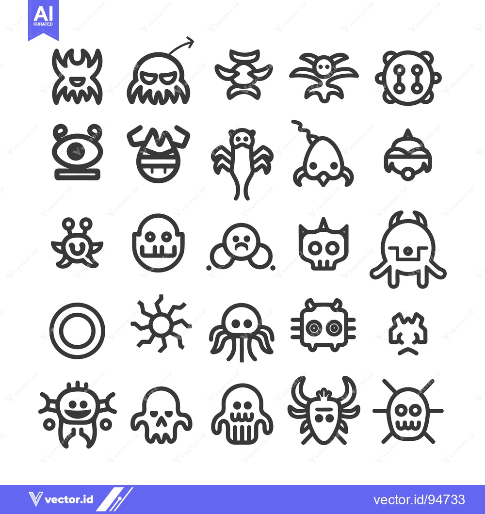 Premium Vector dari Set of 25 Cartoon Monster Icons