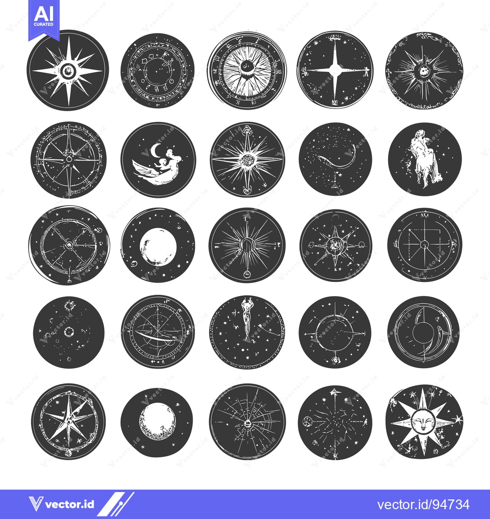 Premium Vector of Set of 25 Celestial Compass and Astrological Illustrations