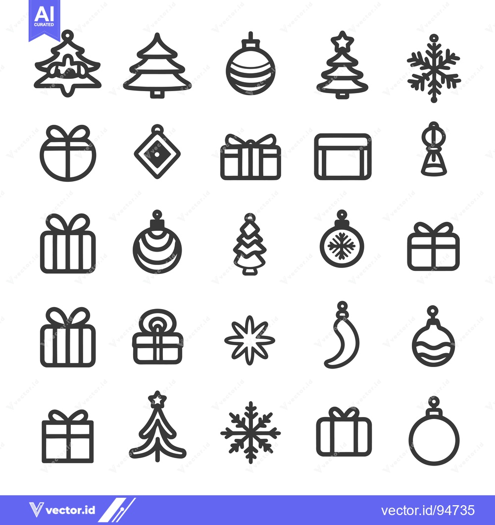 Premium Vector of Set of 25 Christmas and New Year Line Icons