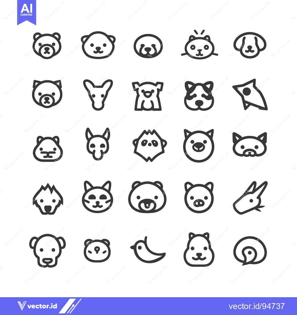 Premium Vector dari Set of 25 Cute Animal Face Icons in Outline Style
