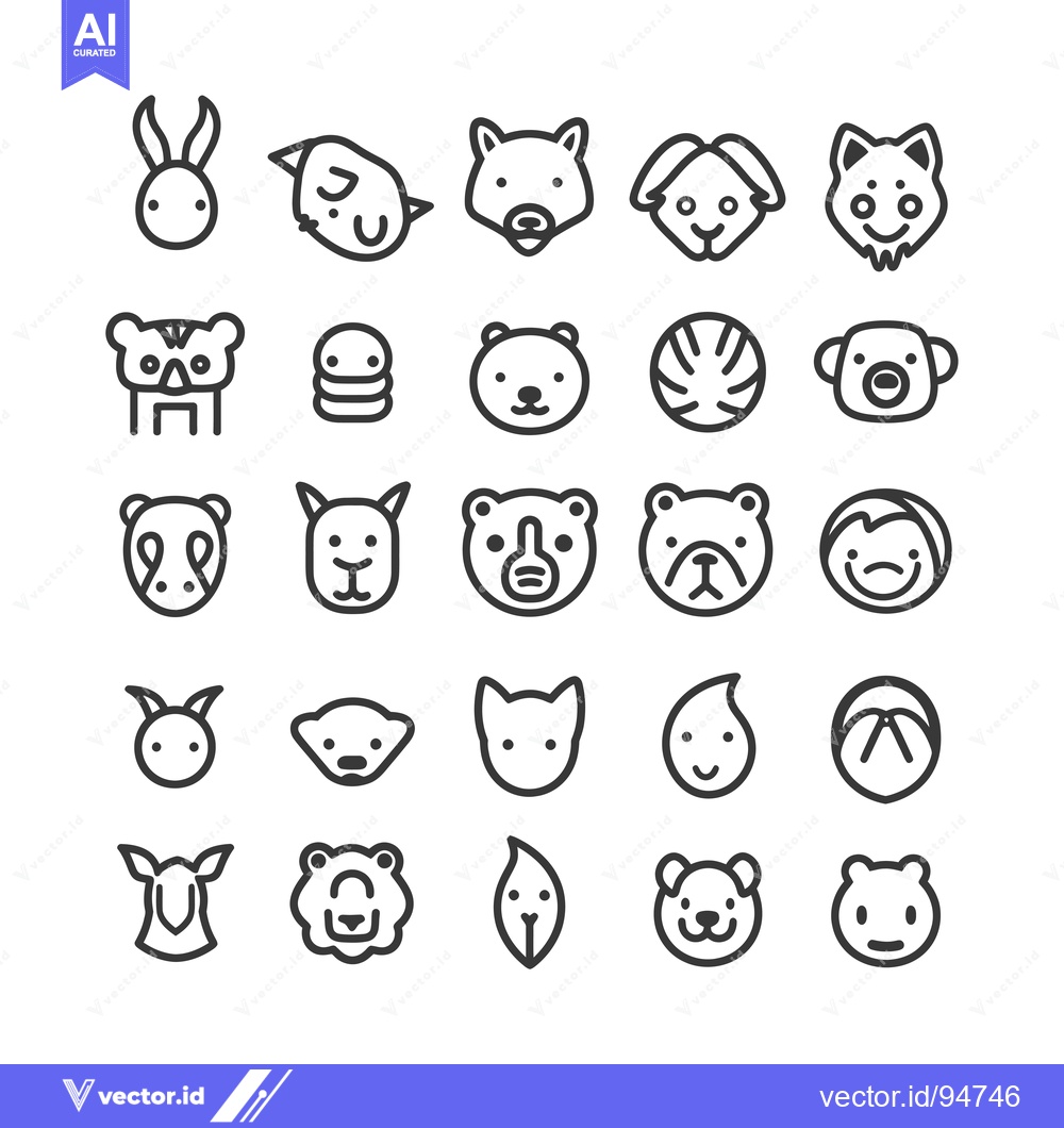 Premium Vector of Set of 25 Line Art Animal Icons