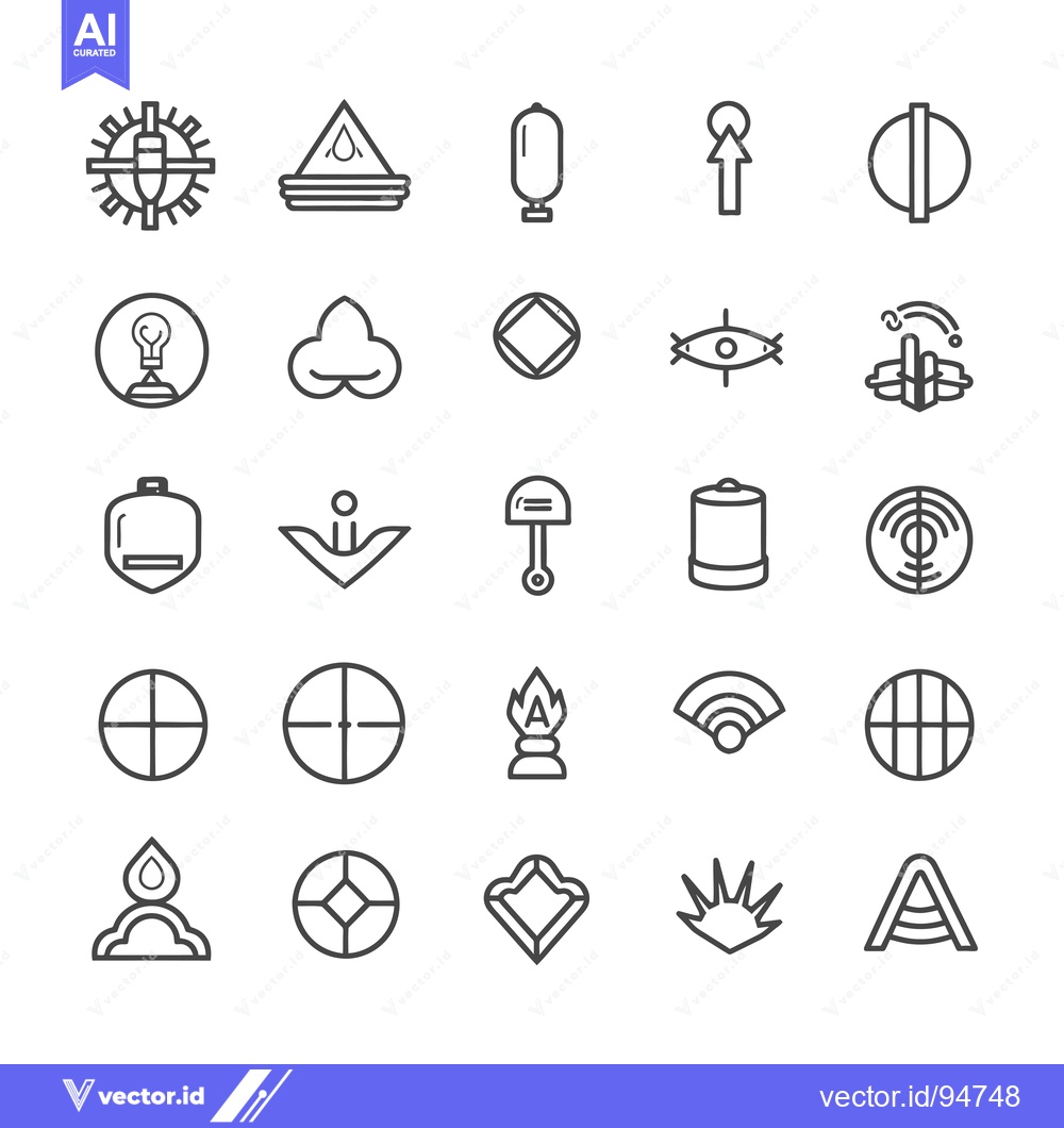Premium Vector of Set of 25 Line Icons for Different Shapes, Objects and Symbols