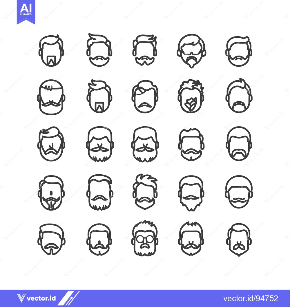 Premium Vector dari Set of 25 Line Icons of Different Hairstyles and Facial Hair for Men