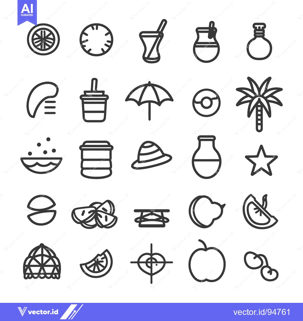 Premium Vector dari Set of 25 Line Icons Related to Summer and Fruit
