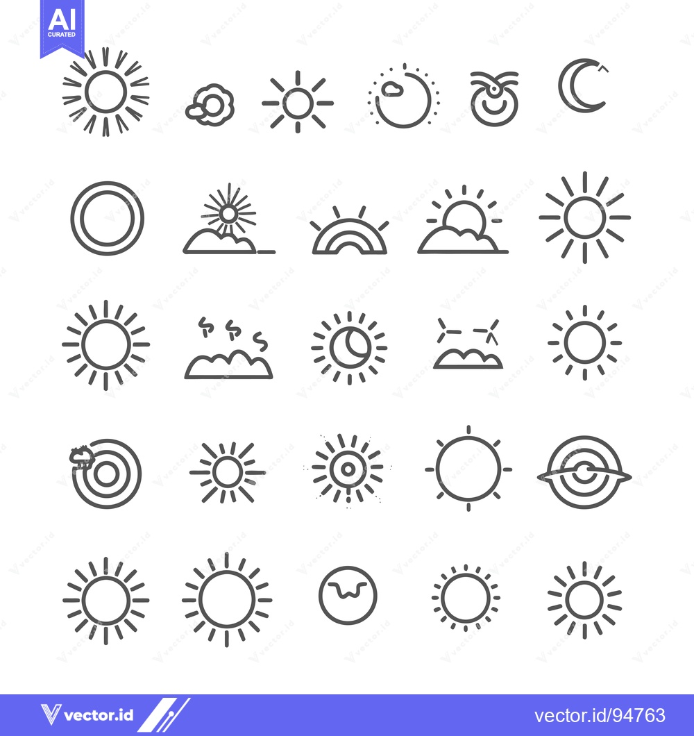 Premium Vector dari Set of 25 Line Icons Related to the Sun and Weather