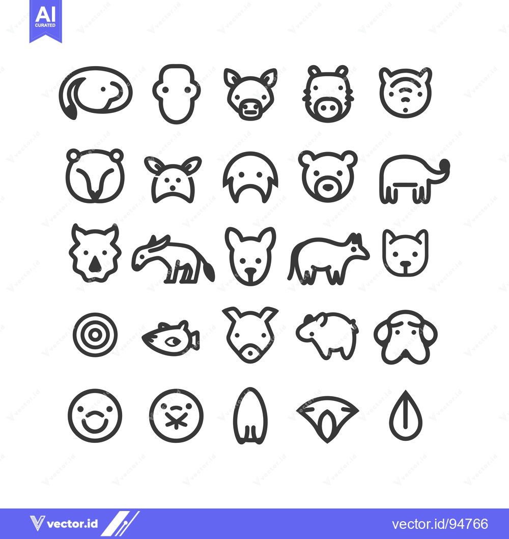 Premium Vector dari Set of 25 Line Icons Representing Different Animal Species