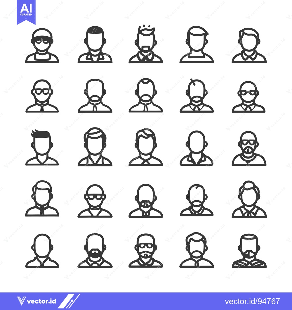 Premium Vector of Set of 25 Male User Profile Icon Illustrations