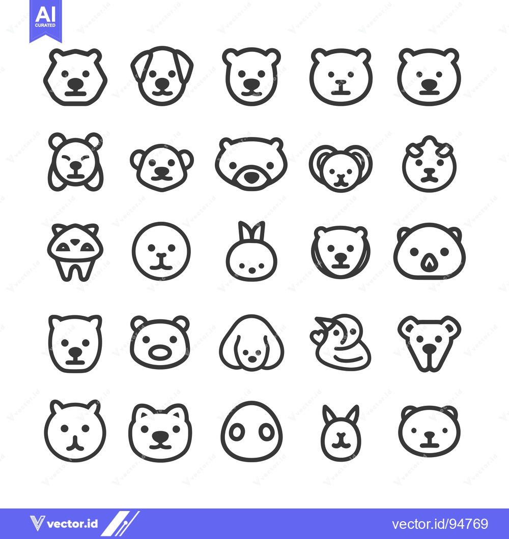 Premium Vector of Set of 25 Outline Animal Head Icons