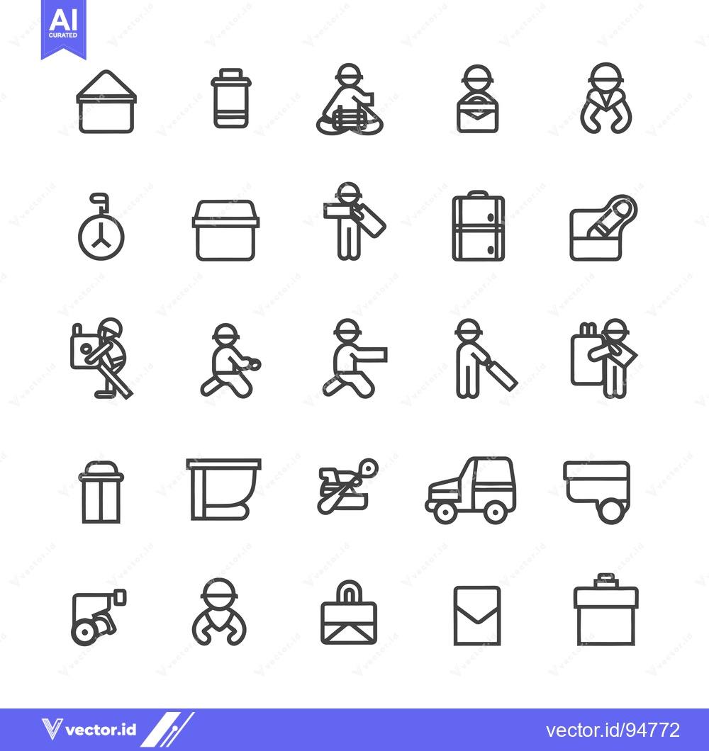 Premium Vector of Set of 25 Outline Icons Related to Construction and Workers