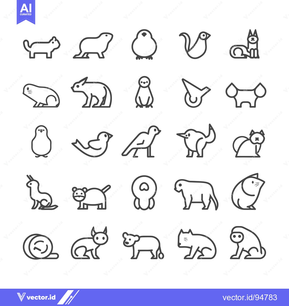 Premium Vector dari Set of 28 Line Icons Representing Different Animal Species