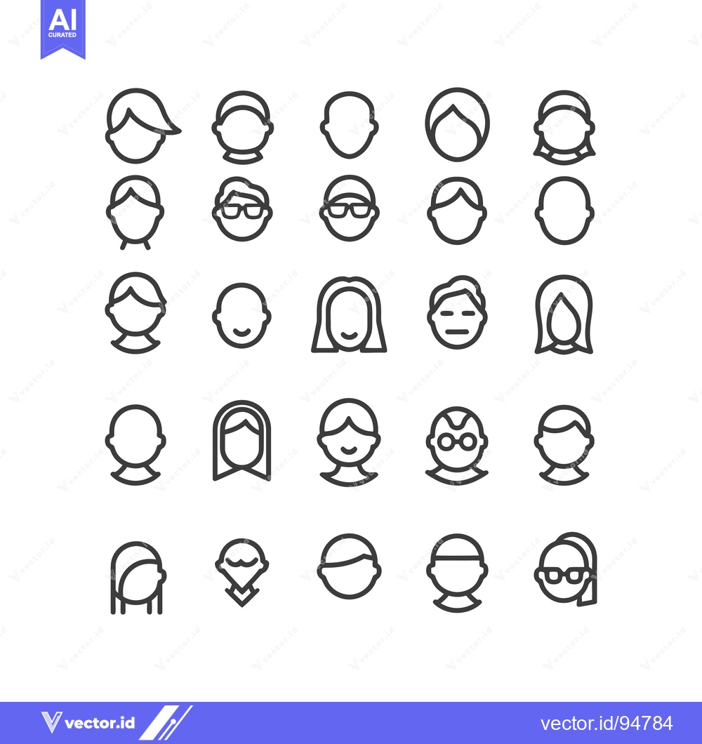 Premium Vector dari Set of 28 Line Icons Representing Human Heads with Different Hair Styl