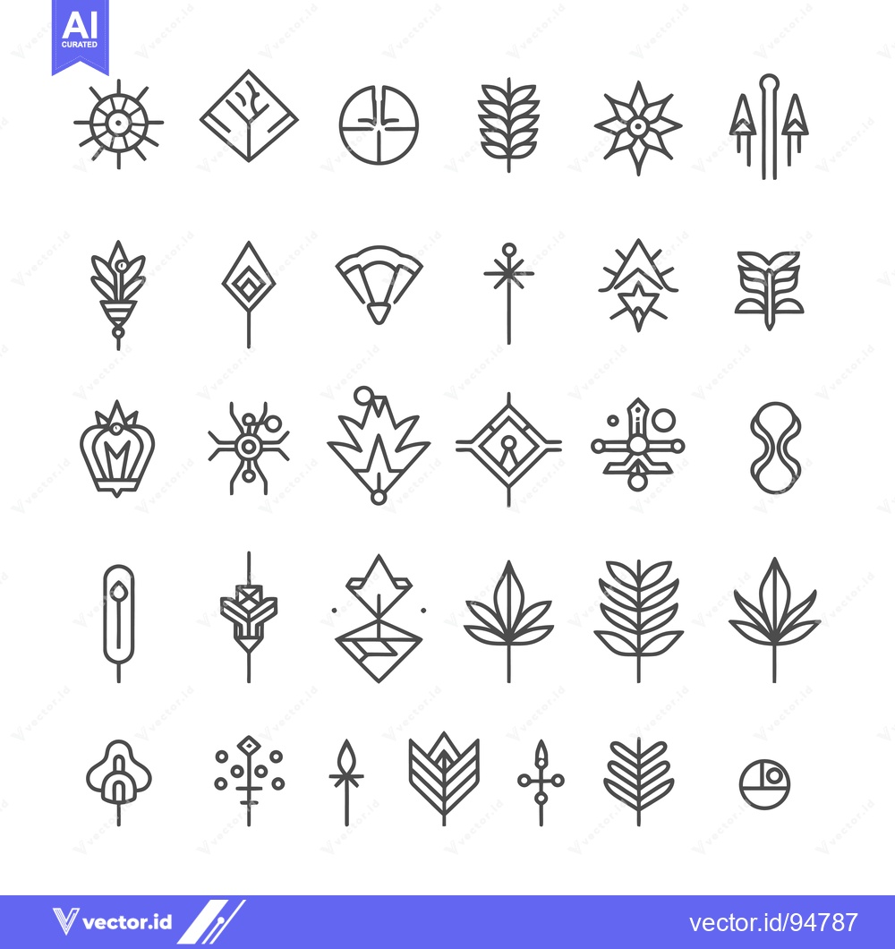 Premium Vector of Set of 30 Geometric Minimalist Line Icons with Natural, Abstract, and