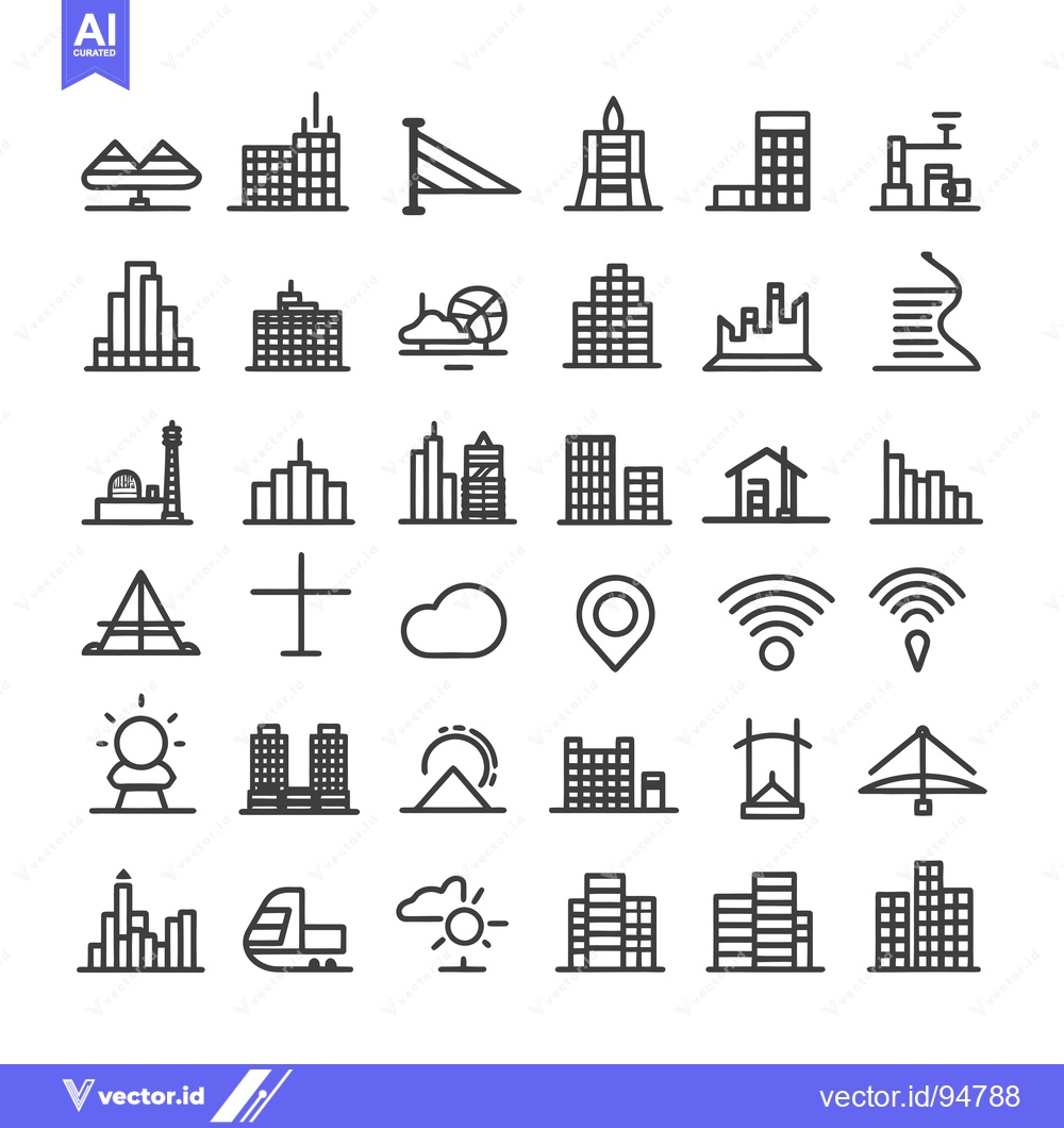 Premium Vector of Set of 36 City and Building Line Icons