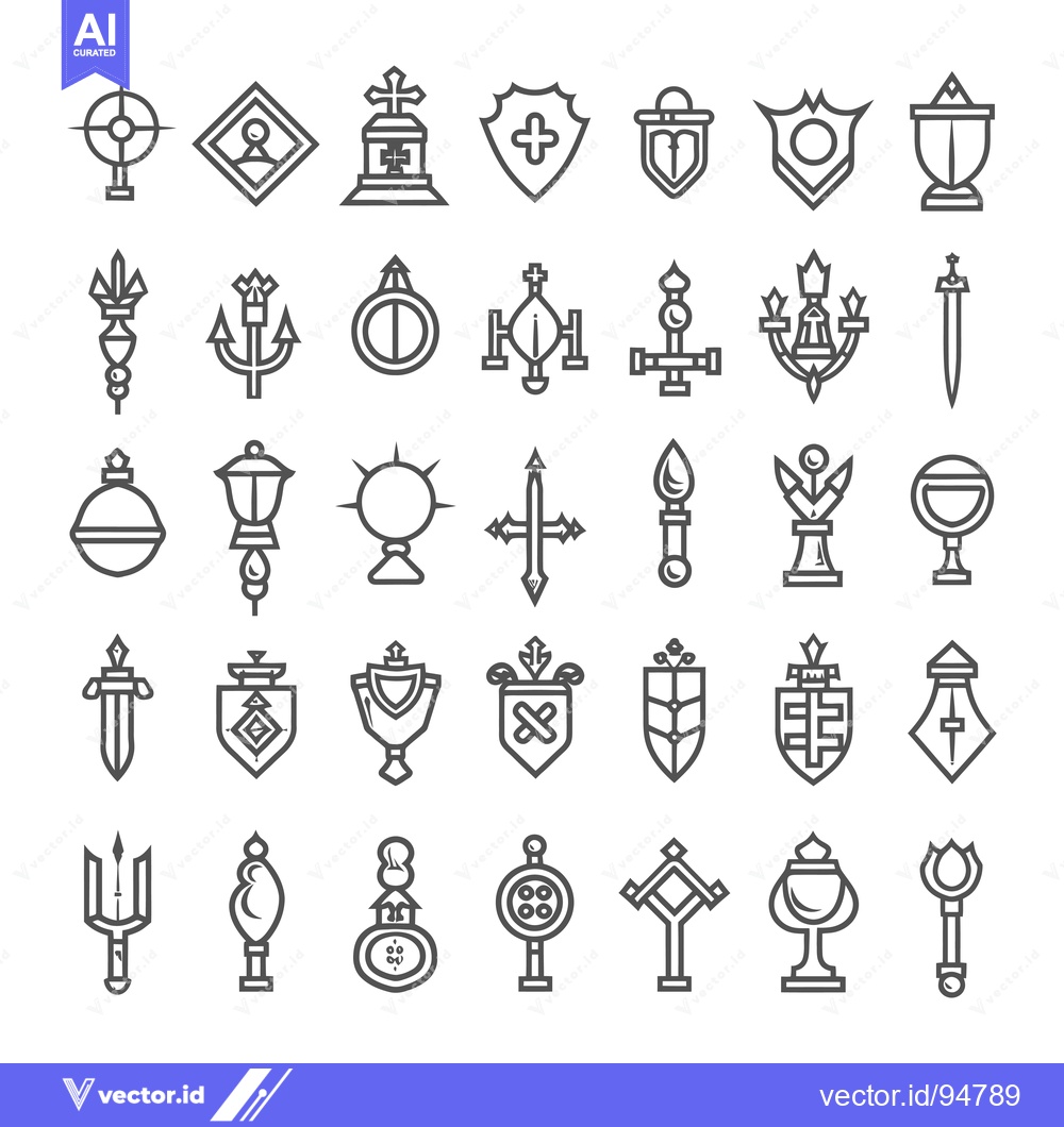 Premium Vector of Set of 36 Line Icons for Heraldic Elements