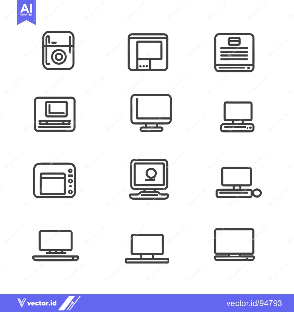 Premium Vector of Set of 9 Computer and Laptop Icons in Line Style
