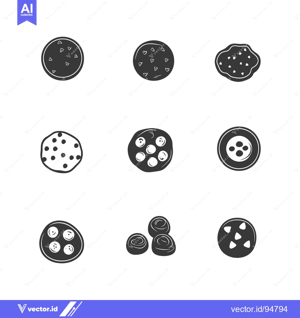 Premium Vector dari Set of 9 Cookie Icons with Different Shapes and Toppings
